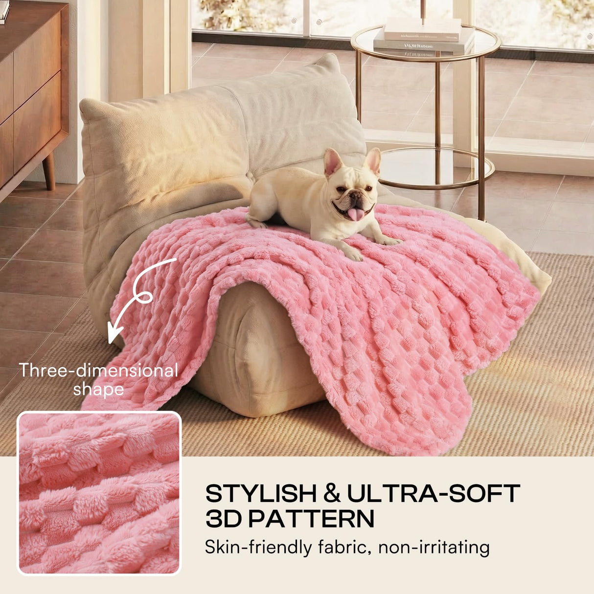 Luciphia 300GSM Fleece Dog Blanket for Small Medium Large Dogs 3D Jacquard 1 Pack 3 Flannel Puppy Cat Pet Throw Blankets Soft Washable Decorative Furniture Protect Pcs3-Grey/White/Pink, L(41''x31'')