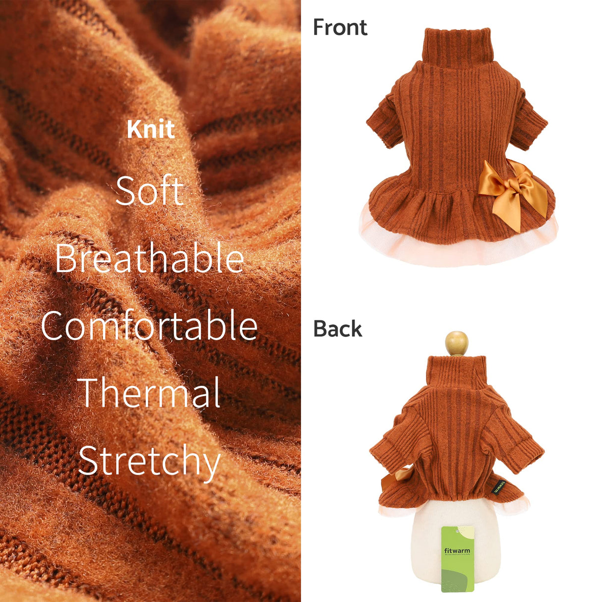 Fitwarm Knitted Dog Tulle Sweater Dress, Dog Winter Clothes for Small Dogs Girl, Cat Apparel, Orange, Medium