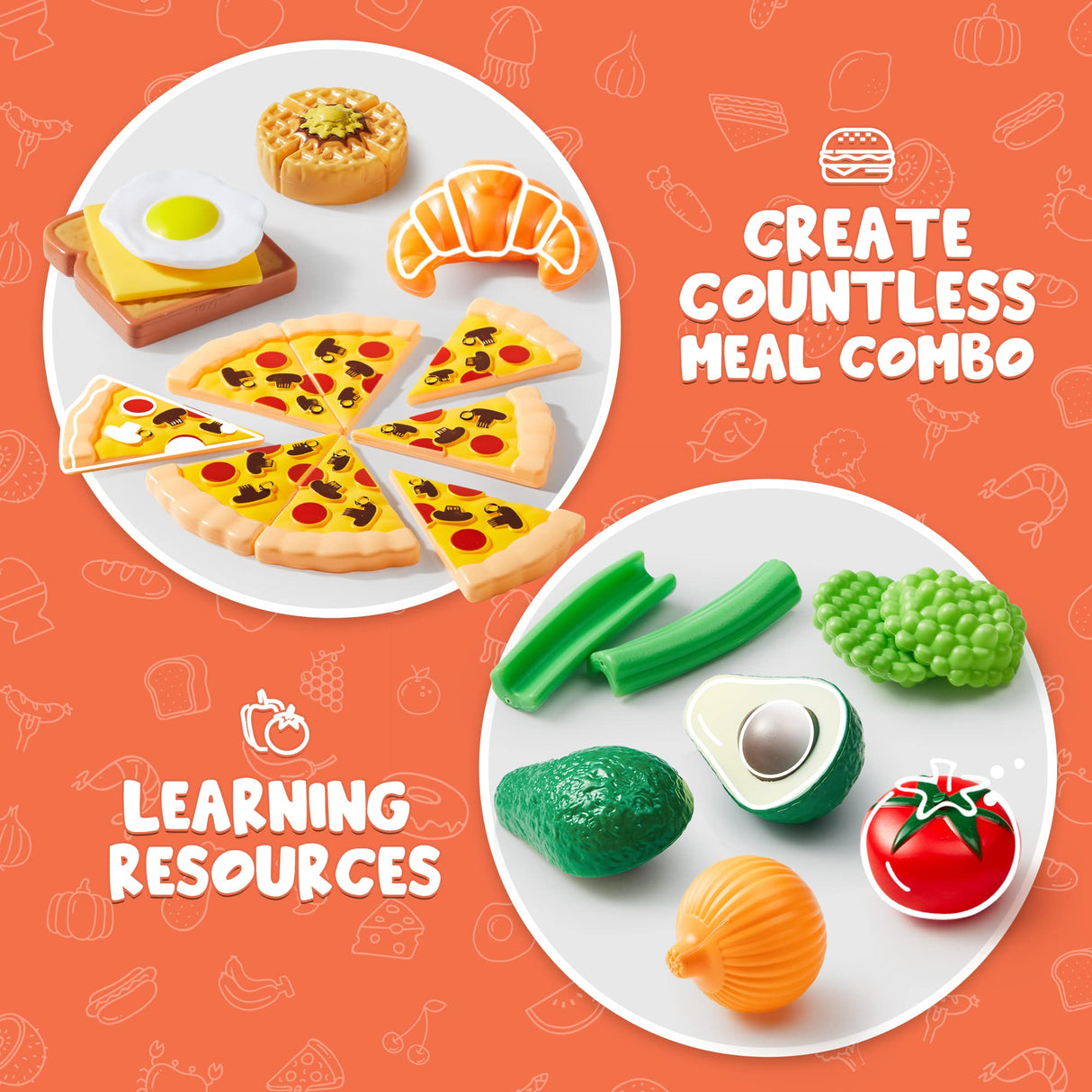JOYIN Play Food Set 135 Pieces Play Kitchen Set for Market Educational Pretend Play, Food Playset, Kids Toddlers Toys, Kitchen Accessories Fake Food, Party Favor Christmas Stocking Stuffers