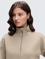 CRZ YOGA SoftAura Half Zip Sweatshirt for Women - Pullover Workout Casual Funnel Neck Sweat Shirts with Pocket Oak Medium