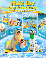 Upgrade Inflatable Dog Ramp,Multi-Use Dog Floats Ladder for Boat Pool Dock Lake,Non-Slip One-Piece Ramp Mesh Swimming Plank for Pup& Large Dogs Up to 240 lbs,Portable for Car Travel,Water Play