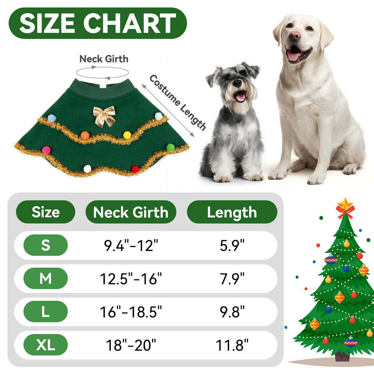 cyeollo Dog Christmas Costume Cute Christmas Tree Outfit Pet Dog Clothes Puppy Xmas Costumes for Small Dogs, Green S