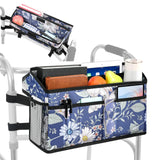 Rhino Valley Walker Basket for Folding Walker, Multi-Pocket Walker Tray with Cup Holder, Foldable Walker Bag, Large Storage Basket for Walker, Walker Accessories for Seniors, Blue Cosmos