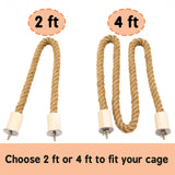 Lovely Little Flyers Bird Rope Perch for Parrots, Bendable Natural Jute Boing with Pine Wood and Stainless Steel Mount, Cotton Alternative, Cage Accessory for Parrots (Brown, 4 feet)