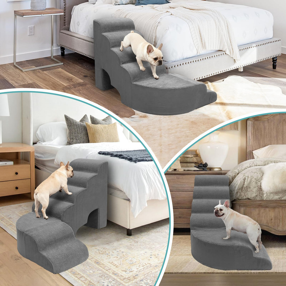 LitaiL 27.5 inches Foam Pet Steps for High Beds, Steps for Dogs to Get on Bed, L Shape Pet Ramps for Bedside, 6 Tiers Stairs for Dogs to Get on Beds for Small Medium Large Dog