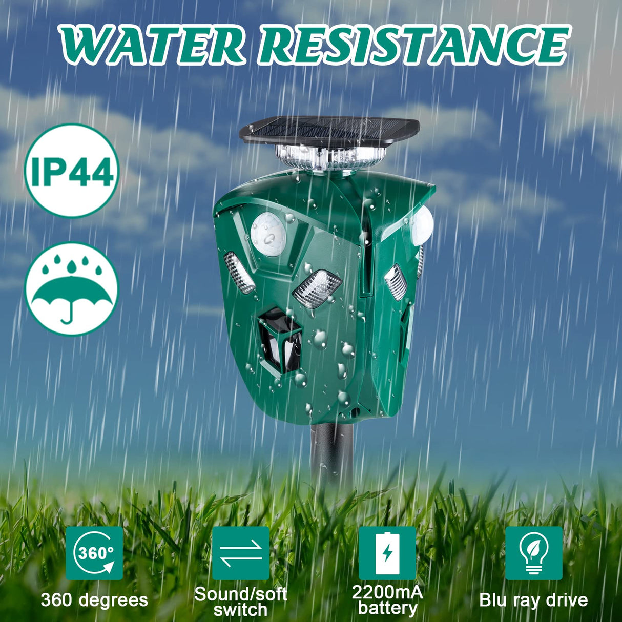 Ultrasonic Animal Repellers Outdoor Waterproof Solar Deterrent Devices Green Ultrasonic Deer Repellents with Motion Sensor Flashing Light for Garden Yard Farm House Drive Coyote Raccoon Skunk (2 Pack)