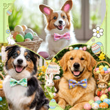 Hillban 50 Pcs Easter Dog Collar Bowties Rabbits Chicks Eggs Carrots Collar Dogs Accessories Attachment with Elastic Bands Detachable Charms for Pets Holiday Costume Photo Props Accessories Shops