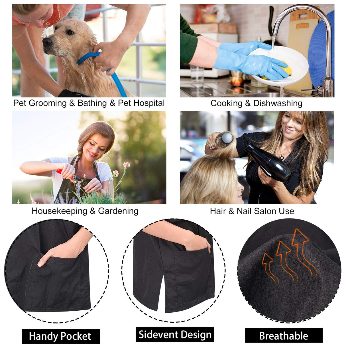 Noverlife Short Sleeves Pet Grooming Work Clothes with Full Zipper, XL Size, Splash Proof Anti-Static Pets Beautician Smock, Dog Cat Groomer Cosmetologist Uniforms for Pet Shop Men Women