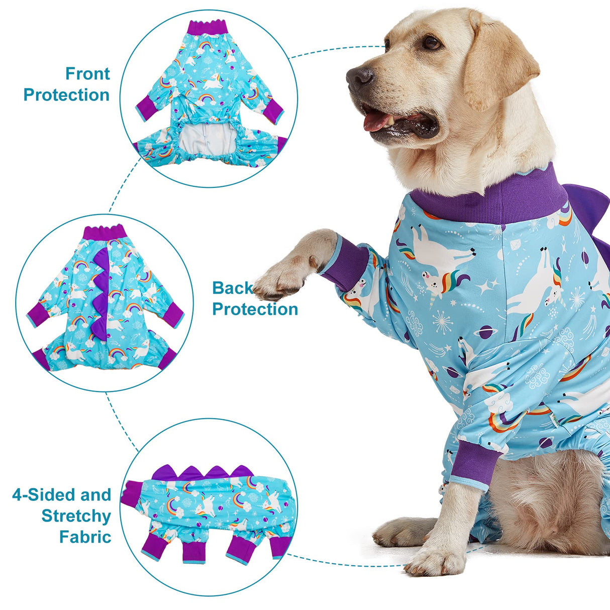 LovinPet Pet Clothes Large Dog, Anti Licking Dog Recovery Clothes, Lightweight Onesie, Starlight Rainbow/Wild Horse Prints American Bully Pajamas, UV Protection, Adorable pet PJ's/Large