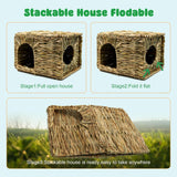 BWOGUE Extra Large Grass House for Rabbits,Hand Crafted Natural Grass Hideaway Foldable Bed Hut with Openings Playhouse for Bunny Guinea Pig Chinchilla Ferret for Play and Sleep
