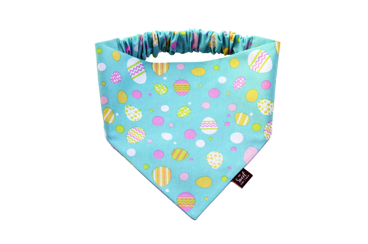 Easter Scrunchie Dog Bandana Perfect for Spring Season, Handmade Pastel Color Elastic Pet Bandana, Easter Photoshoot Props, Festive Dog Outfit (Easter Egg Multi Dot, Small)