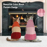 DELIFUR Color Block Dog Sweater - Knitted Turtleneck Cat Knitwear Warm Dog Coats with Classic Cable Fall Winter Clothes for Medium Dog Girl (Pink, XX-Large)