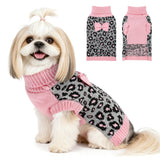 YUDODO Small Dog Sweater with Bowtie Turtleneck Leopard Knitted Pet Girl Dog Winter Clothes Warm Sweater for Yorkies Chihuahua with Leash Hole (S, Pink Leopard)
