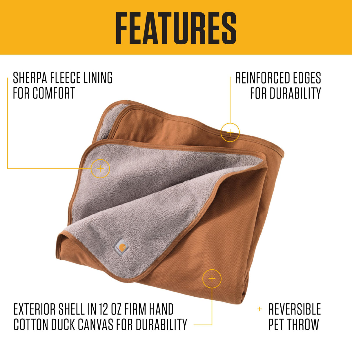 Carhartt Firm Duck Sherpa-Lined Throw Blanket, Reversible Pet Blanket, Carhartt Brown (Fleece/Canvas)
