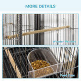 PawHut 65" Double Rolling Metal Bird Cage with Divider, Large Parrot Cage for Parakeet, Canaries, Lovebirds, Budgie, Finch, with Detachable Rolling Stand, Storage Shelf, Wood Perch & Food Container