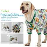 LovinPet Large Dog Pajamas Onesie: Lightweight Stretchy Knit Pullover Large Breed Jammies, Big Hippo Green Print, Wound Care/Post Surgery Dog Shirt, UV Protection, Pet PJ's, Dog Onesie/L