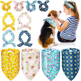 Hanaive 12 Pack Dog Bandanas & Matching Scrunchie Set Dog and Owner Matching Clothes Flower Pet Scarf Bibs with Hair Tie Headbands for Small Puppy Pet Owner Mom Outfit Gift
