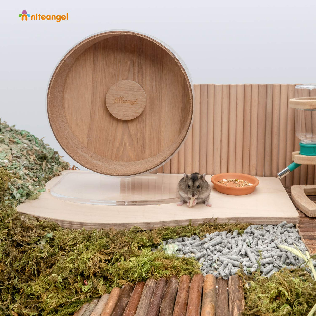 Niteangel Hamster Play Wooden Platform for Food Bowl Drinking Bottle and Other cage Accessories (Wave - 7" Height)