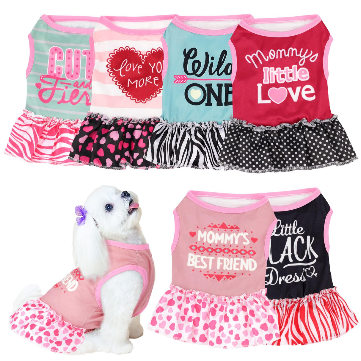 Clysee 6 Pack Girl Dog Clothes Pet Dress Shirt Female Cute Dog Sundress Puppy Christmas Apparel Clothes Outfits with Ruffles for Pets Cats(Medium)