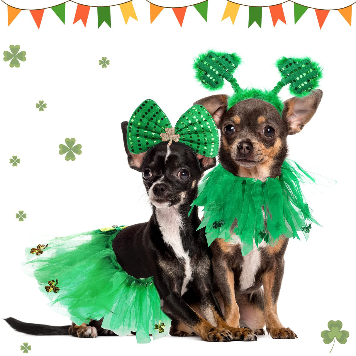 4 Pcs St Patrick's Day Dog Costume Pet Costume, Tutu for Dogs Sequins Bowtie Shamrock Headband Dog Dress Tutu Collar Green Puppy Skirt for St. Patrick's Day Irish Party Dog Pets Accessories Photo Prop