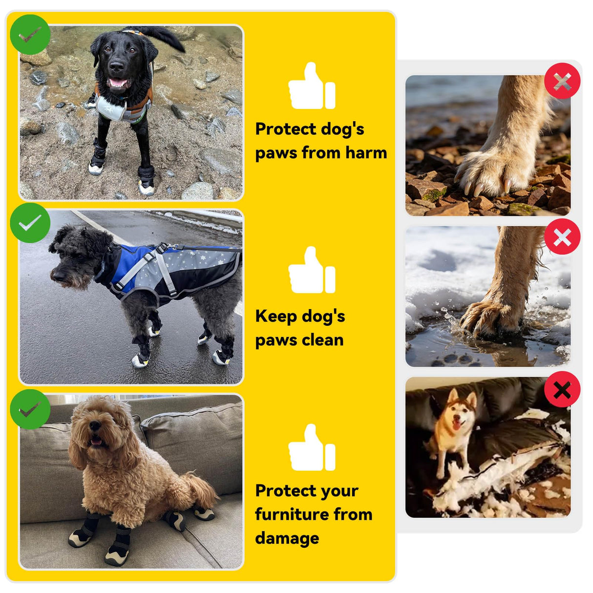 Billionchains Dog Boots for Small to Large Breed, Waterproof Paw Protectors Anti-Slip Dog Winter Shoes with Adjustable Straps, Size 5