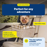 PetSafe Happy Ride Booster Seat for Dogs - Open Road Comfort - Safe Tether System - Zipper Pouch Dog Seat - Machine Washable Fleece Liner - Easy Install Design - Tan - Up to 25 lb