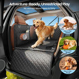 REEVAA 2.0 Hard Bottom Back Seat Extender for Heavy-Duty Dogs, Dog Car Seat Cover with Cushion Sponge, Waterproof Dog Hammock with Mesh Window for Car, Universal Fits for SUV/Small Truck, L, Black