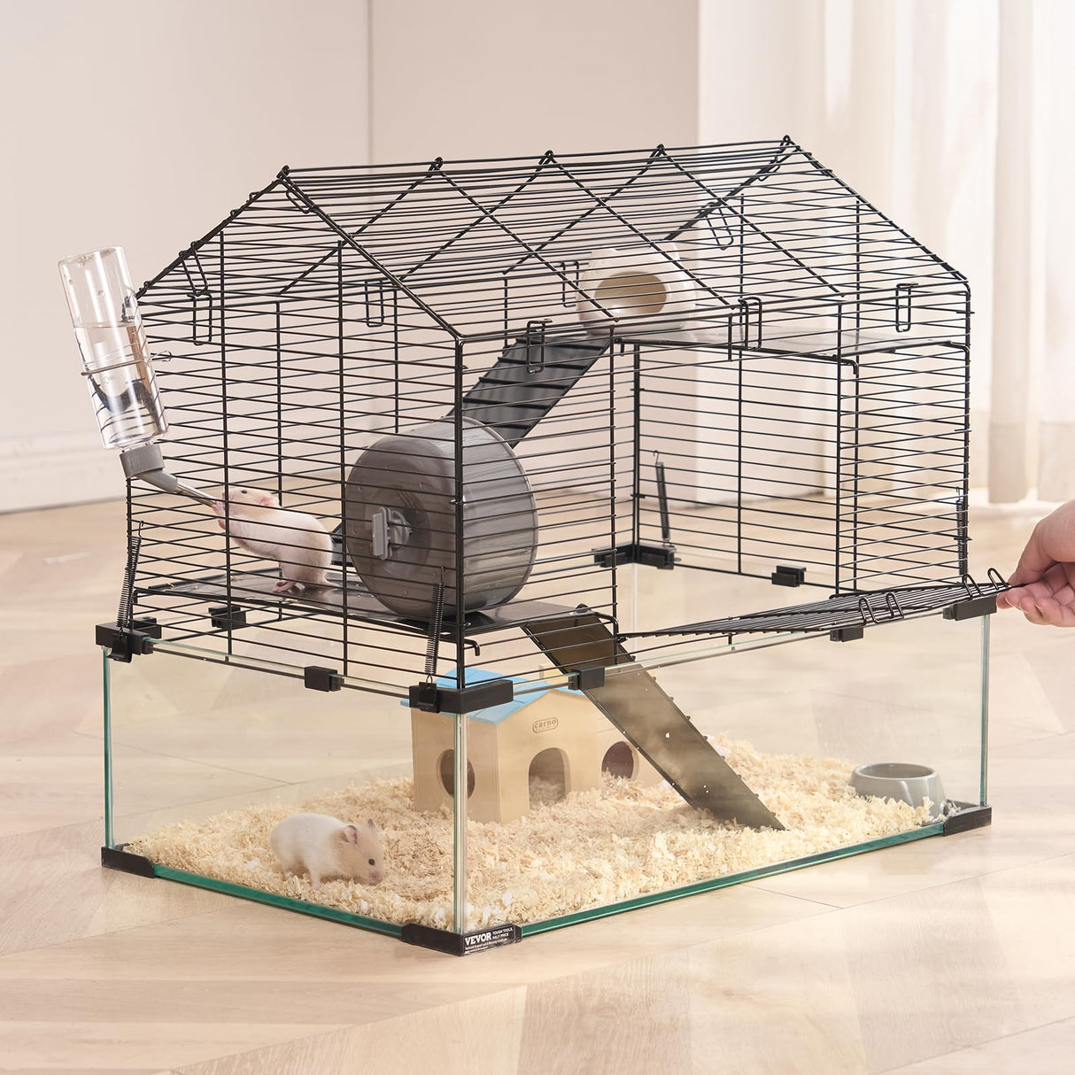 VEVOR Hamster Cage, 360° Viewing Transparent Hamster Habitats, Small Animal Cage, 22.8 x 15 x 21.3 in, Ventilated Pet Mouse Cages with Water Bottle, Portable Hamster House for Rats, Guinea Pigs