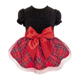 Fitwarm Christmas Puff Sleeve Dog Dress, Elegant Dog Christmas Outfit, Doggy Clothes for Small Dogs Girl, Pet Apparel, Black, Red, Small