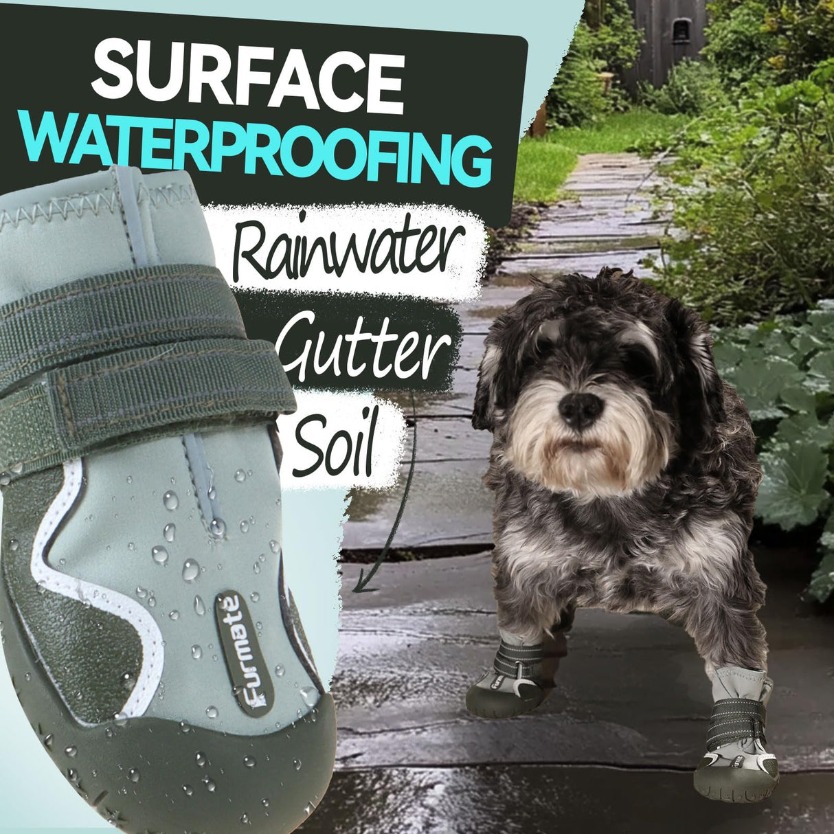 Furmate Dog Shoes for Large Small Medium Dogs,Dog Booties for Indoor Hardfloors Anti-Slip,Reflective Strip Waterproof Dog Boots & Paw Protectors for Outdoor Walking Hot Pavement,Winter Snow (Green-2)