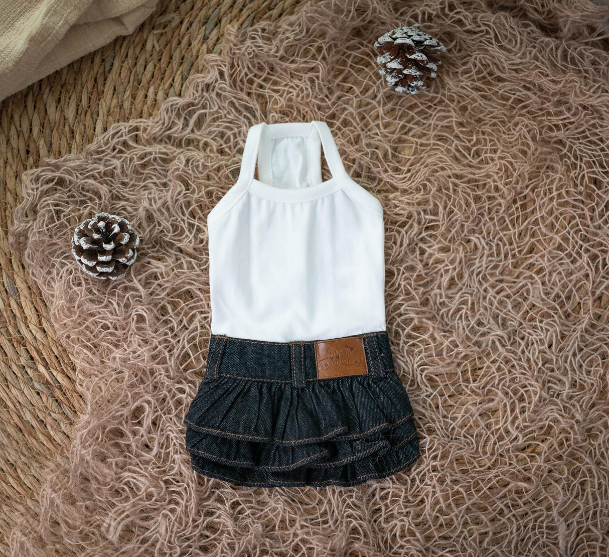 TaniWina Pet Costume Cotton Bottoming Denim Cake Skirt pet Clothes for Small Dogs (Black White Base, M)