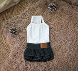 TaniWina Pet Costume Cotton Bottoming Denim Cake Skirt pet Clothes for Small Dogs (Black White Base, M)