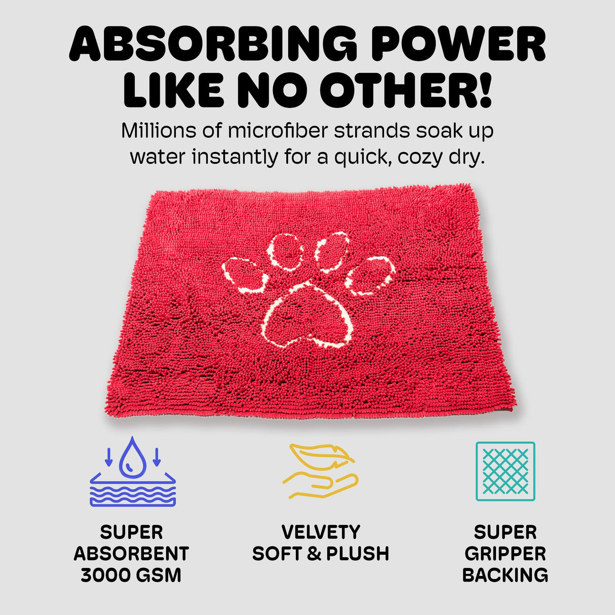 Dog Gone Smart Dirty Dog Doormat - Fast Drying Rug with Super Gripper Backing for Clean Floors - Super Absorbent and Machine Washable Mat for Muddy Paws - Maroon