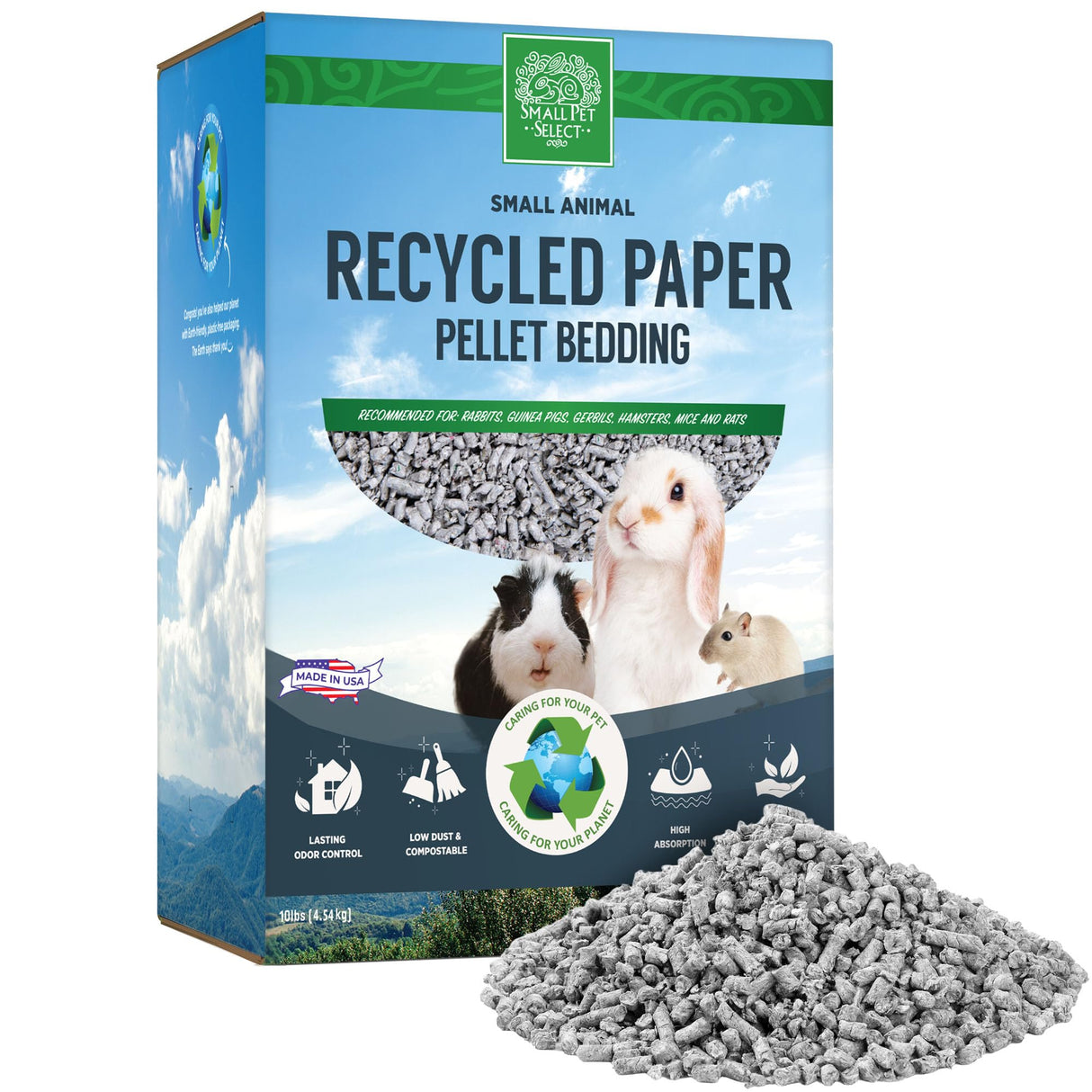 Small Pet Select Recycled Paper Pellet Bedding, Litter for Rabbit, Guinea Pig, Hamster, Bunny and Other Small Animals, 10lb