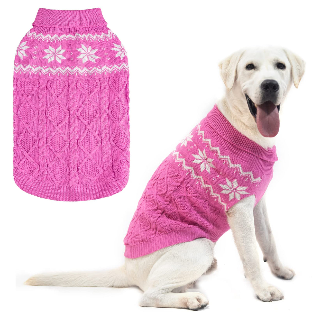 SCIROKKO Warm Winter Pink Dog Sweater - Female Cold Weather Pet Clothes for Small Medium Large Dogs Girl Indoor Outdoor, Soft Classic Knit Puppy Apparel Coat