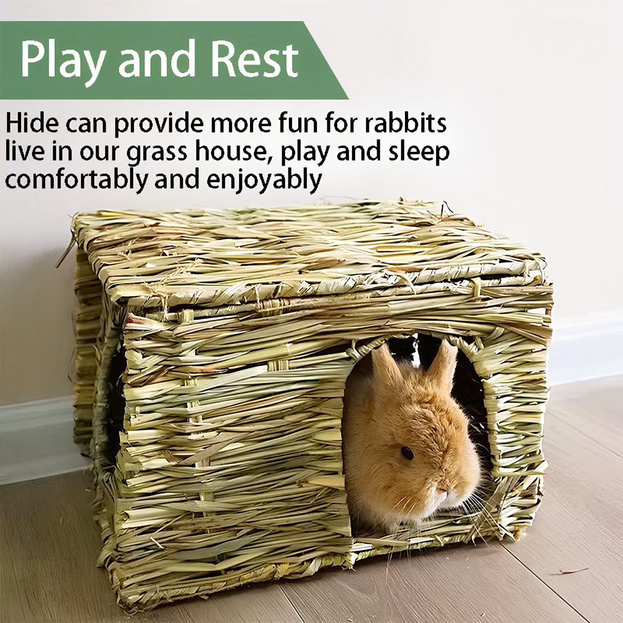 WUWEOT 2 Pack Large Grass Bunny House, Foldable Rabbit Hut, Play Hideaway Bed Hay Mat Chew Toy for Rabbit, Guinea Pigs, Gerbils, Hamster and Small Animals, 11"x8"x8"