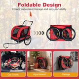 Giantex 2-in-1 Dog Bike Trailer & Pet Stroller for Large Dogs – Foldable Pet Carrier Cart with Front Caster & 2 Air-Filled Tires, Breathable Mesh, PVC Rain Cover, 176 lbs Capacity (Red)