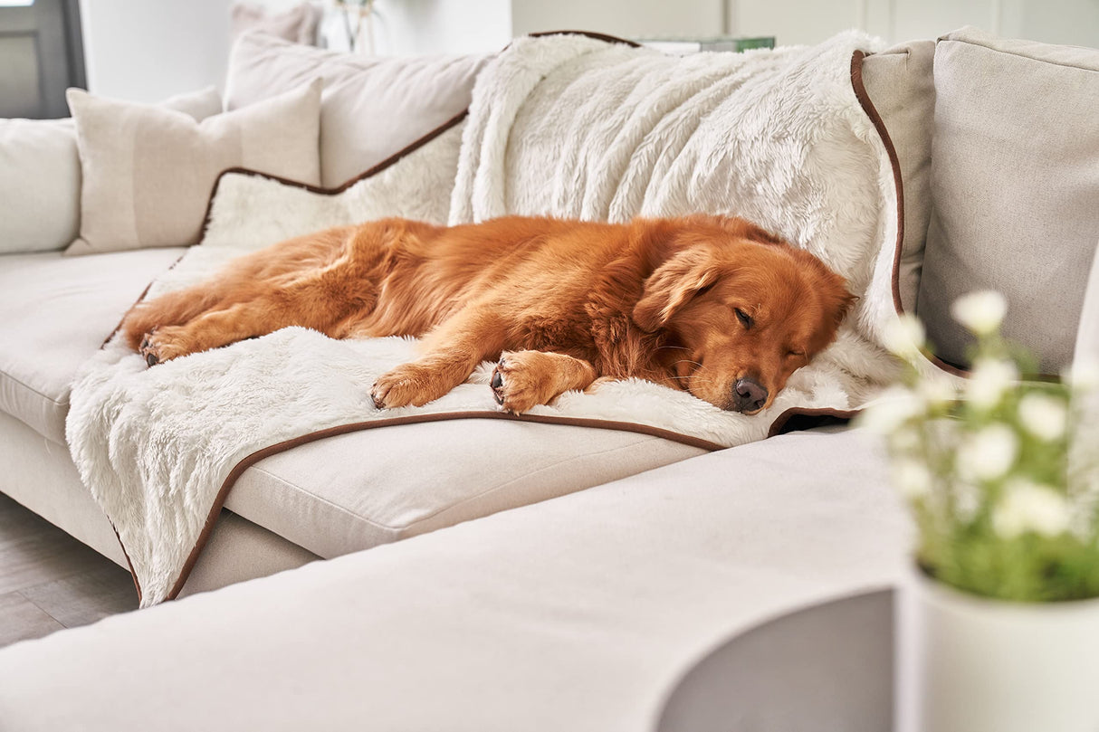 PupProtector Waterproof Throw Blanket for Dogs and Cats, Pet Blanket Cover for Couches, Sofas, Beds, Car Seats, Furniture, Calming Soft Faux Fur, Short White, Original (60" L x 50" W)