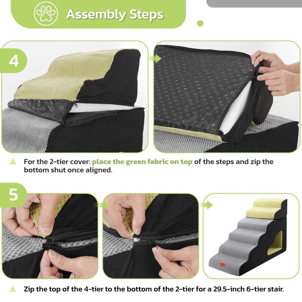 LOOBANI Dog Stairs for High Bed, 30 Inch Height 6 Steps Soft Foam Spliced Dog Steps for Bed, Non-Slip Sturdy Pet Stairs, Ramp for Small, Older Pets - Grey 6 Tiers