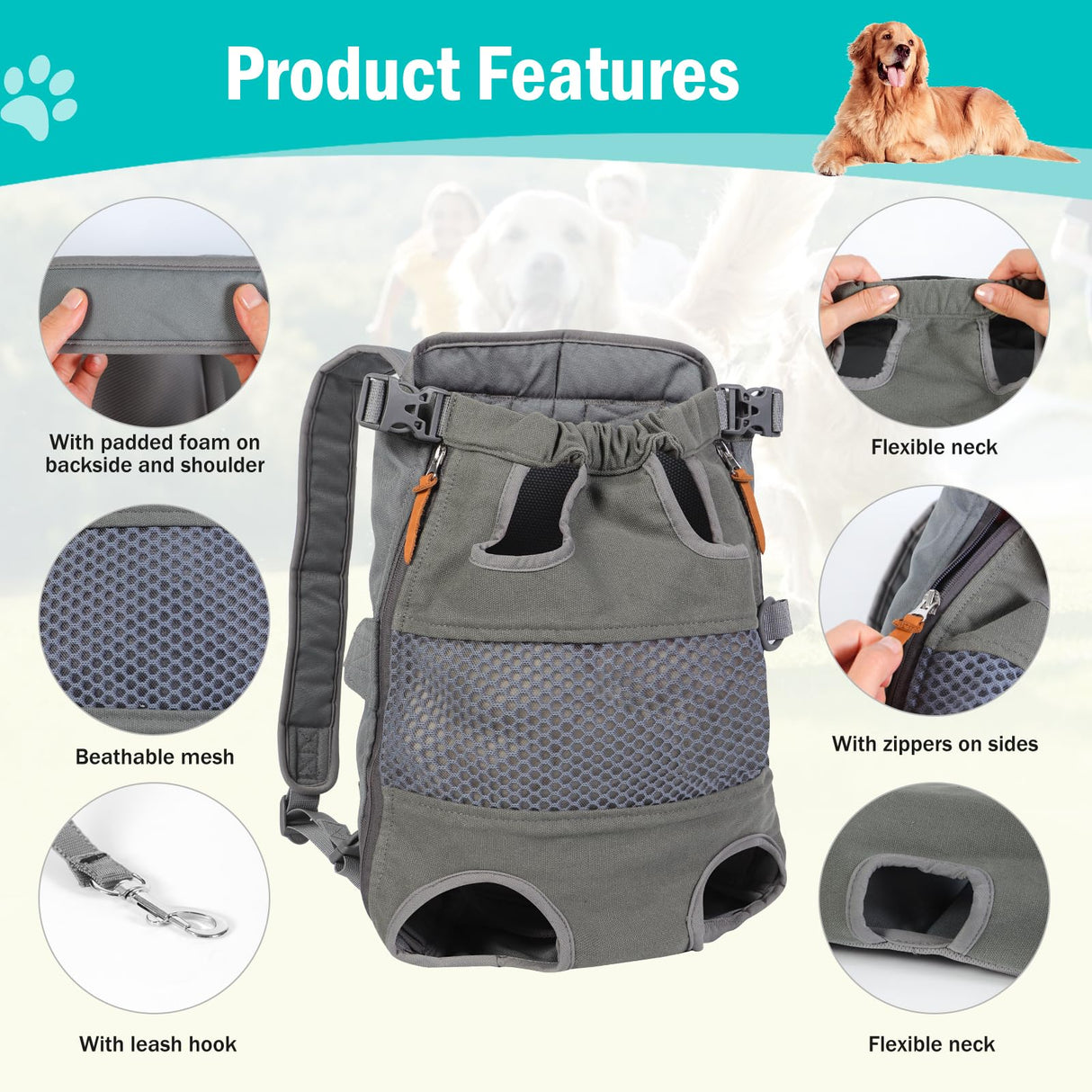Dog Carrier Backpack - Legs Out Front - Facing Pet Carrier Backpack for Small Medium Large Dogs, Airline Approved Handsa - Canvas Mesh Free Cat Travel Bag