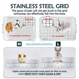MEEXPAWS Rabbit Litter Box Stainless Steel, Large Bunny Litter Box with Raised Grid and Washable Pee Pad, Metal Litter Pan High Side for Rabbit,Small Animal Toilet Potty Tray Easy Cleaning,Less Stink