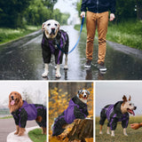 OUOBOB Dog Raincoat, Waterproof Dog Rain Coats for Large Dogs, Lightweight Rain Jacket, Adjustable 4 Legs Pet Poncho with Hood, Snow-Proof Dog Vest Rainwear, Rain Clothes Apparel with Leash Hole