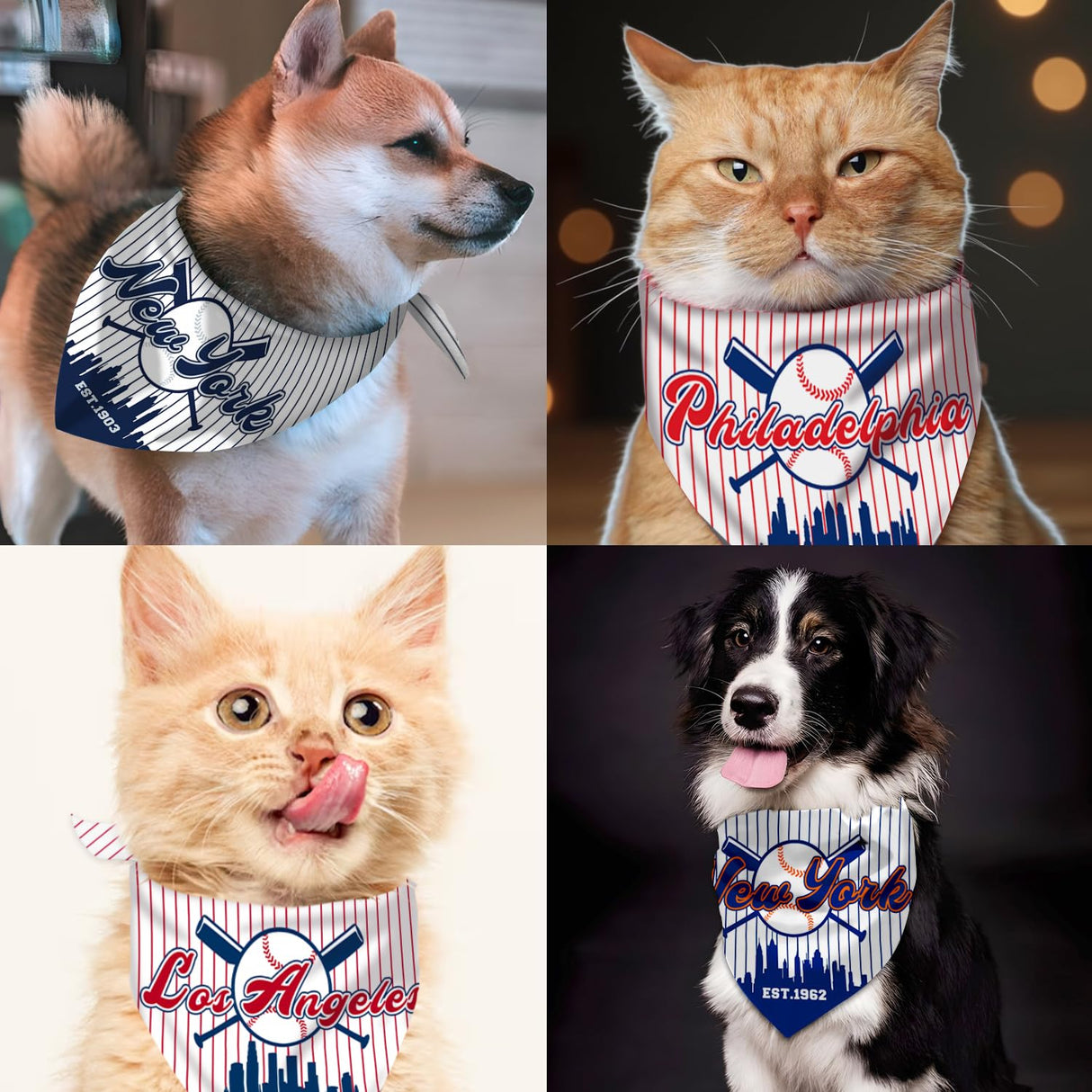 Pet Dog Bandana for Dogs, Baseball Cats Cotton Reversible Triangle Bid Scarf Perfect Game Day Dog Gifts