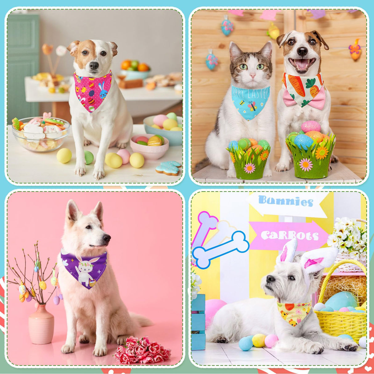 Sanwuta 180 Pcs Easter Dog Bandanas Bulk Spring Dog Scarf Adjustable Puppy Bibs Holiday Pet Accessories Grooming Supplies Washable Pets Outfit Costume for Small to Large Pet
