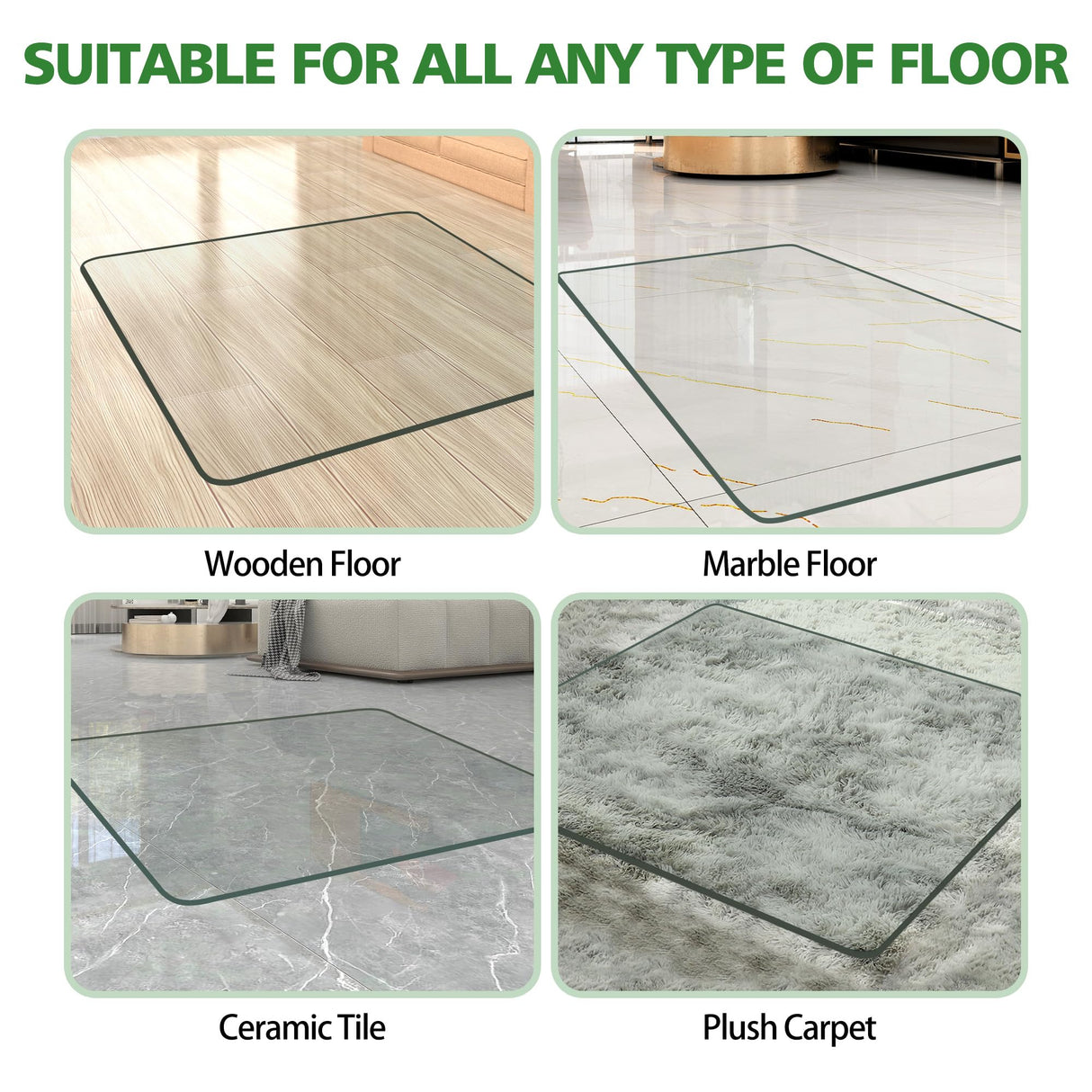 BesWin Glass Office Chair Mat, Tempered Glass Floor Mats for Carpet Floor, Heavy Duty Hard Glass Desk Chair Mat for Home or Office, Anti-Slip & Easy Glide - 29" x 47"