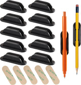Tiizze 10 Pack Adhesive Pencil Holder for Desk, Silicone Pen Holder for Wall, Clipboard & Laptop with 15 Upgraded Sticky Pads, Rugged Grip Pencil Holders for Classroom Teacher Essentials (Black)
