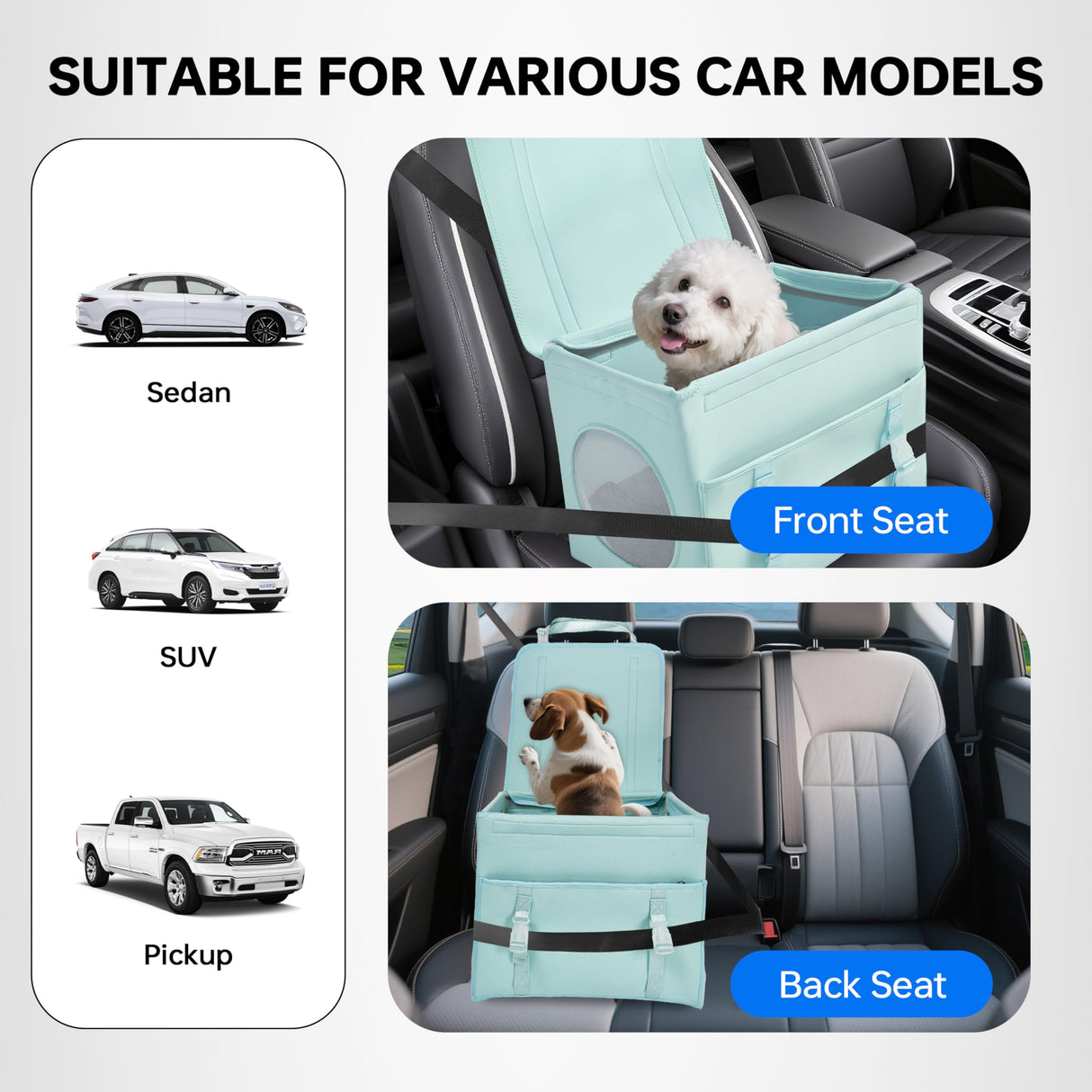 Dog Booster Car Seat with Washable Removable Cover for Small Dogs up to 13 lbs,Fits Car Truck SUV,(Green).