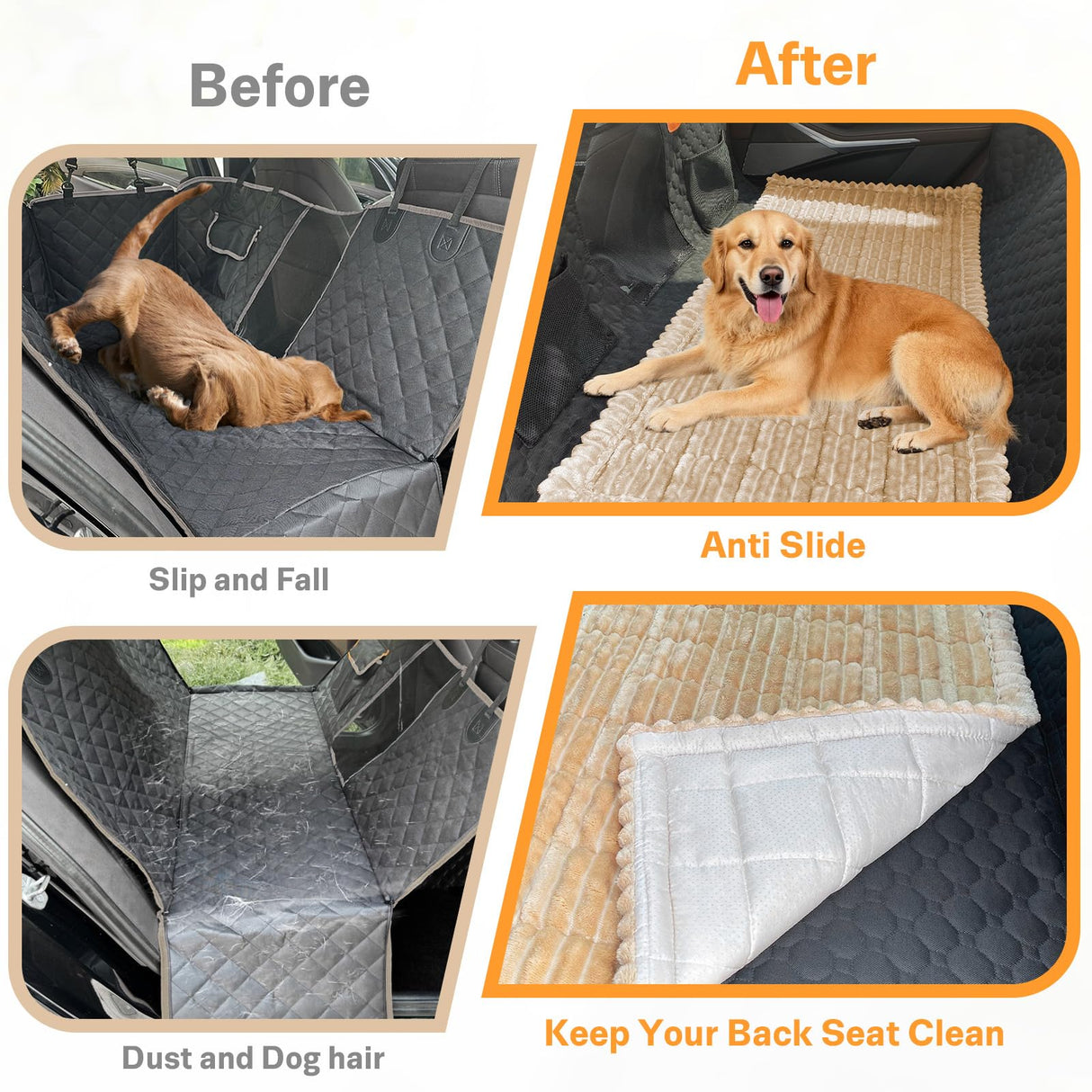 WTHAVEN Dog Car Seat Cover for Back Seat, Dog Bed for Car, Fit for Backseat Extenders, Car Seat Protector, Nonslip Soft Durable for Cars Trucks and SUVs (Light Brown, 24.8"*54")