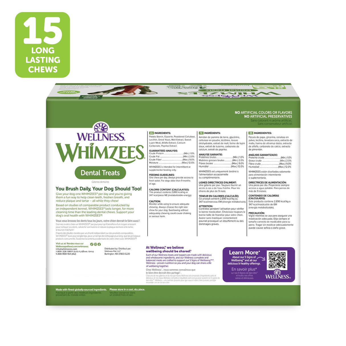 Wellness WHIMZEES Value Box Dog Dental Treats, X-Large Size, (15 Count)