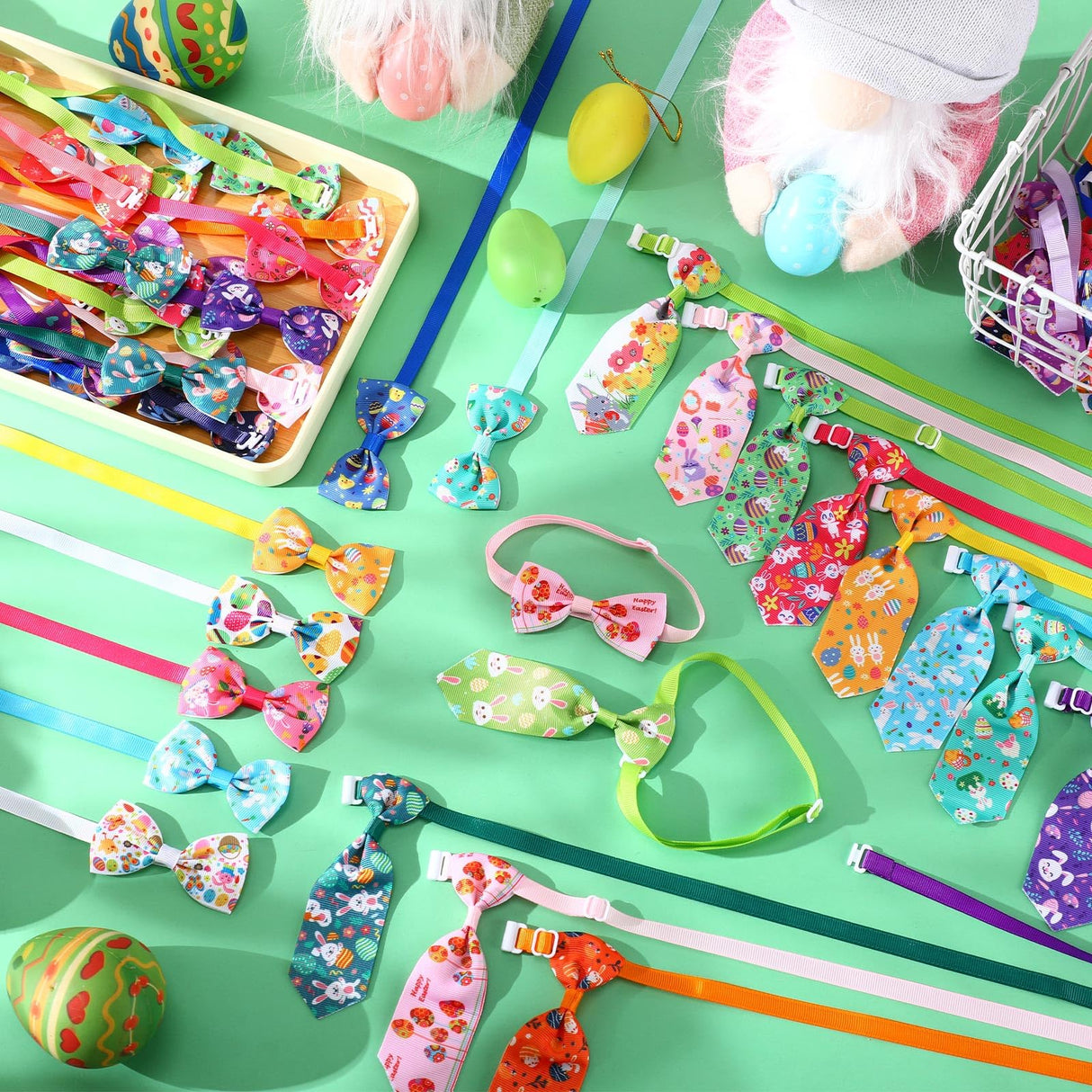 Chunful 150 Pcs Easter Dog Bow Ties Collars Bulk Easter Adjustable Cat Dog Bowtie Neckties Collars Set Basic Bow Tie for Small Medium Pet Grooming Accessories